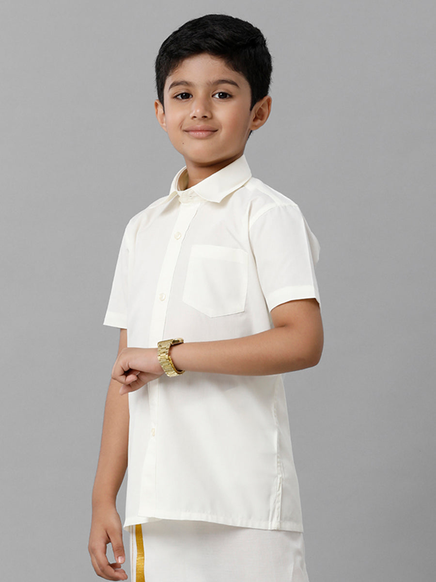 Boy Cream Half Sleeves Shirt -Side view one