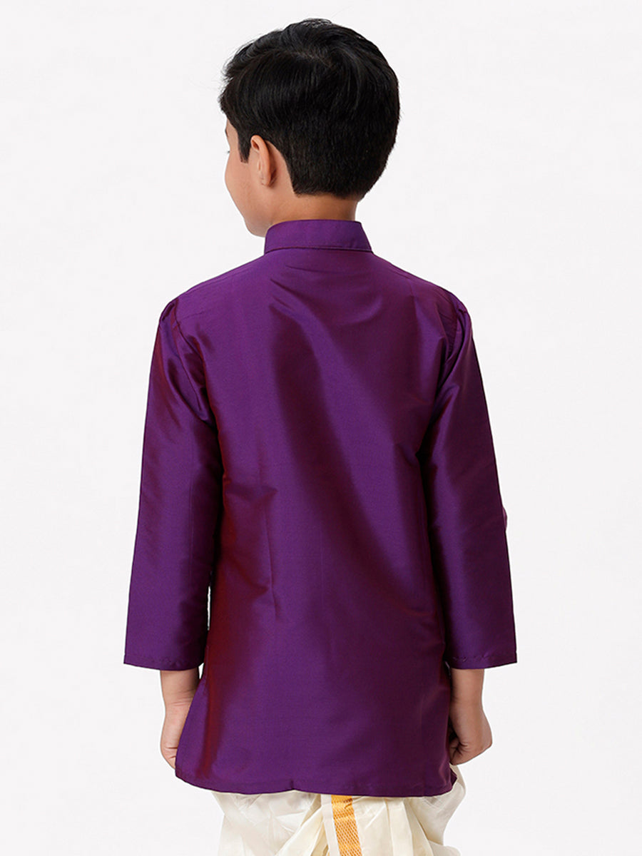 Boys Silk Cotton Full Sleeves Violet Kurta-Back view