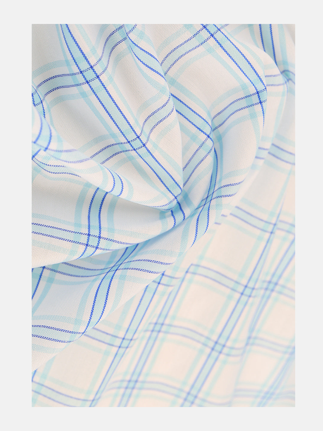 Men Cotton Rich Checked White with Blue Shirt Fabric High Style