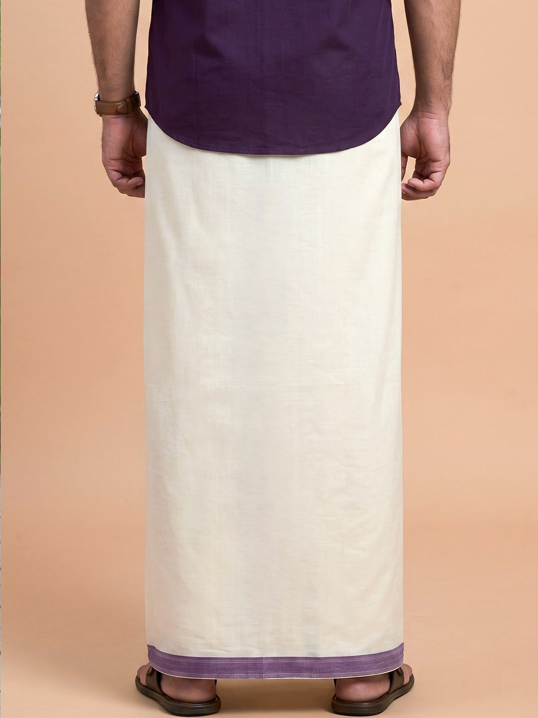 Double Layer 100% Cotton White Dhoti with Colour Jari Border - EJF25