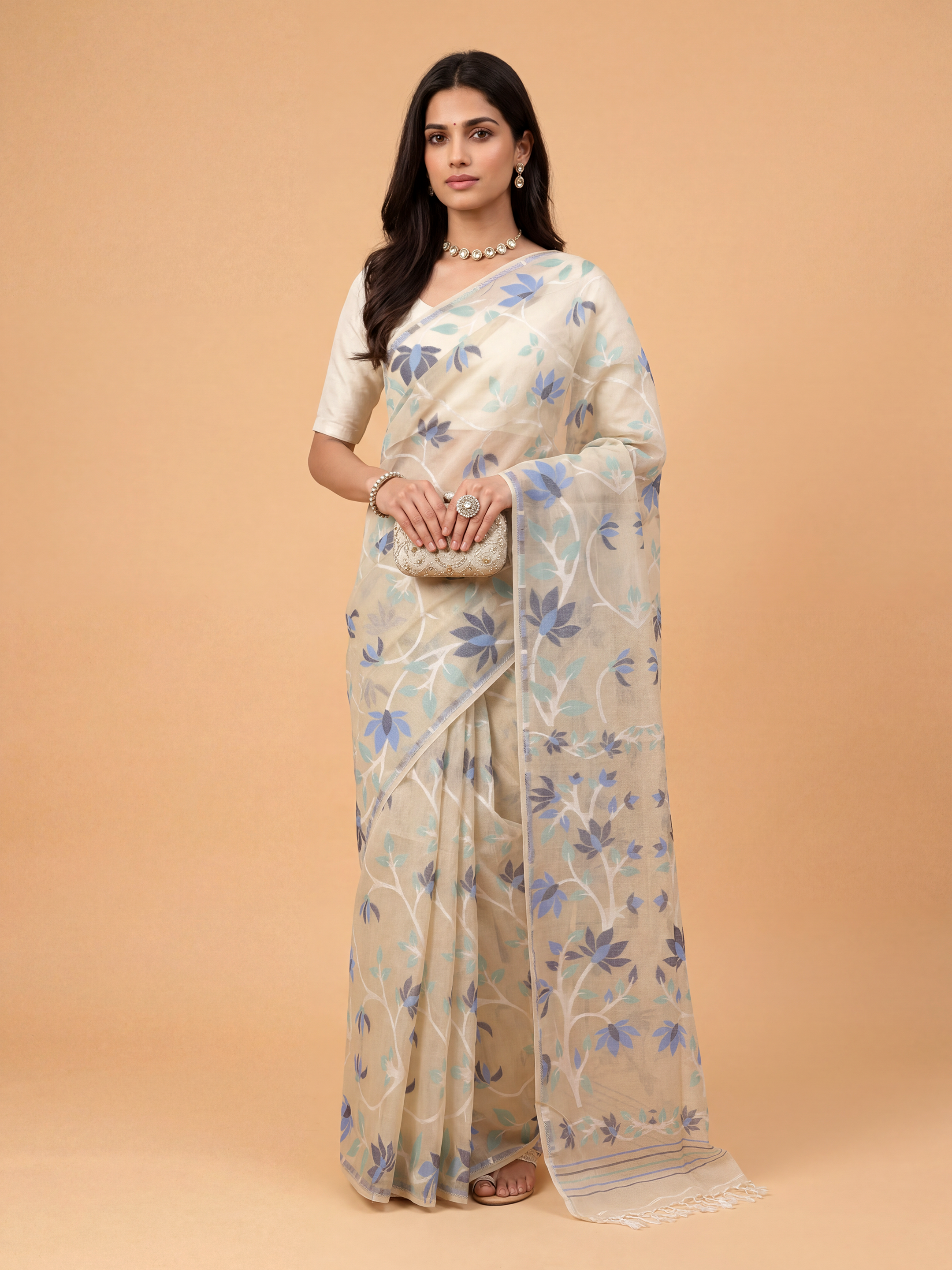 Women Semi Linen Printed Sandal Saree SL249