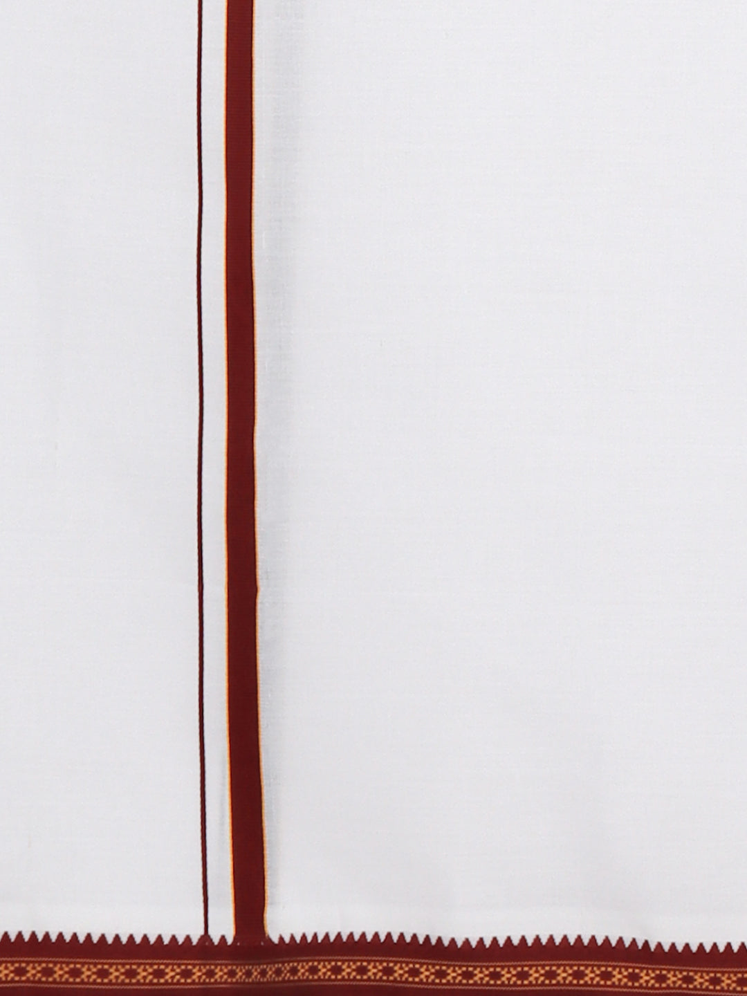 Men Cotton Blend Single Layer White Dhoti with Mayilkhan Border