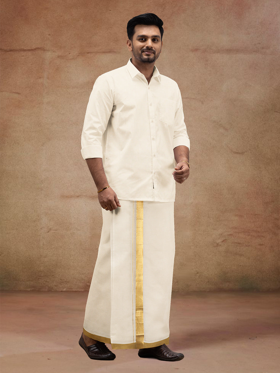 Men Kora Cotton Double Layer Dhoti with Double Side Fancy Jari Border PR17
