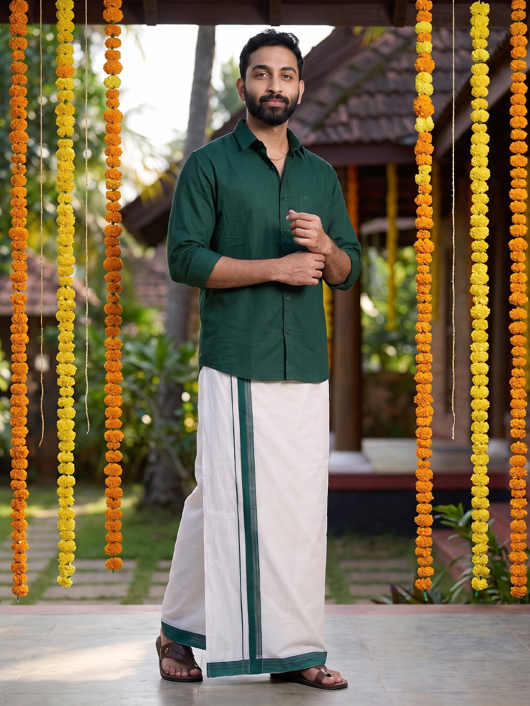 Double Layer 100% Cotton White Dhoti with Fancy Jari Border - EJF23