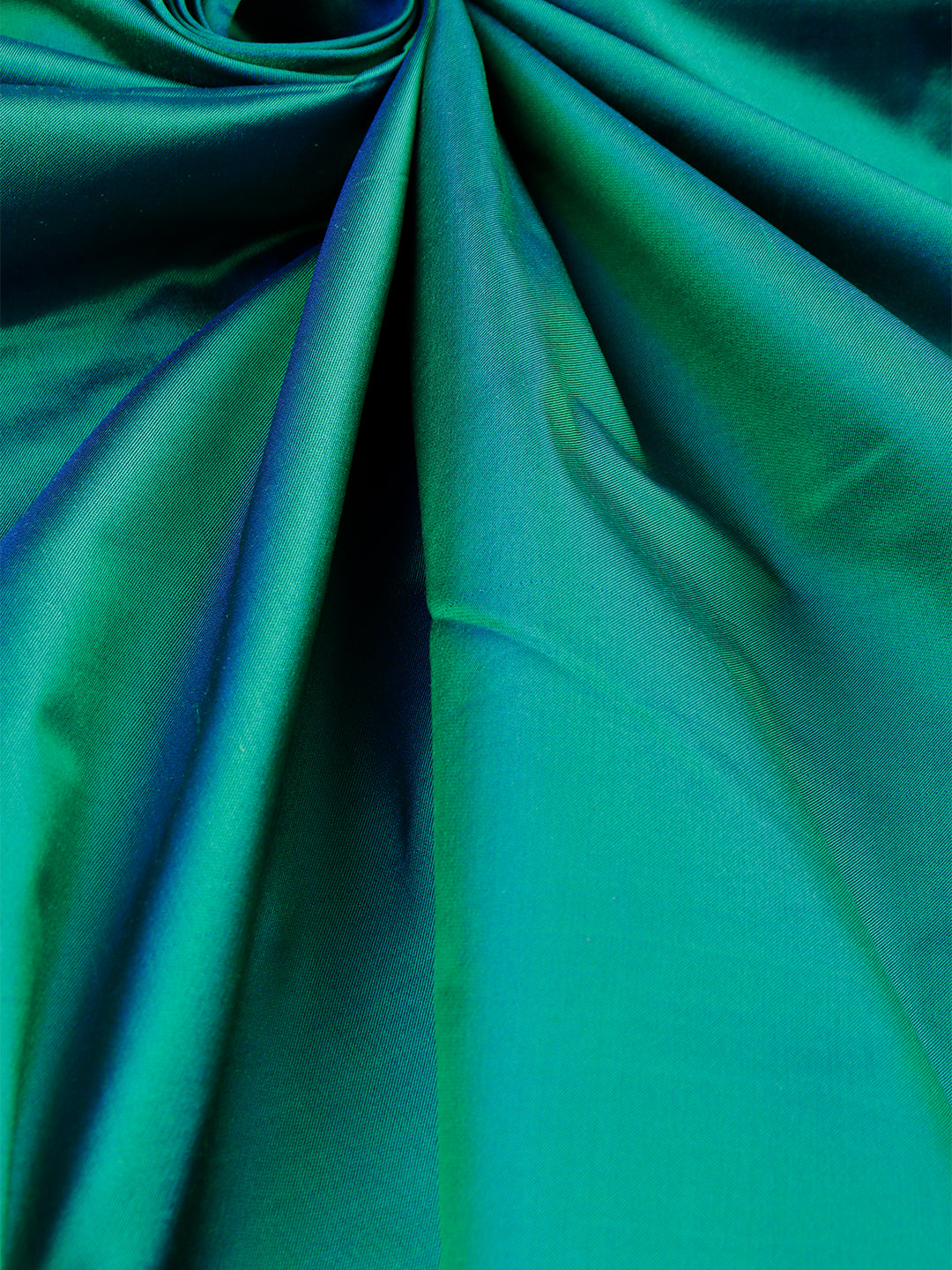 Mens Plain Double Shade Peacock Green Satin Pure Silk 10 Meter Shirt Fabric-Close view