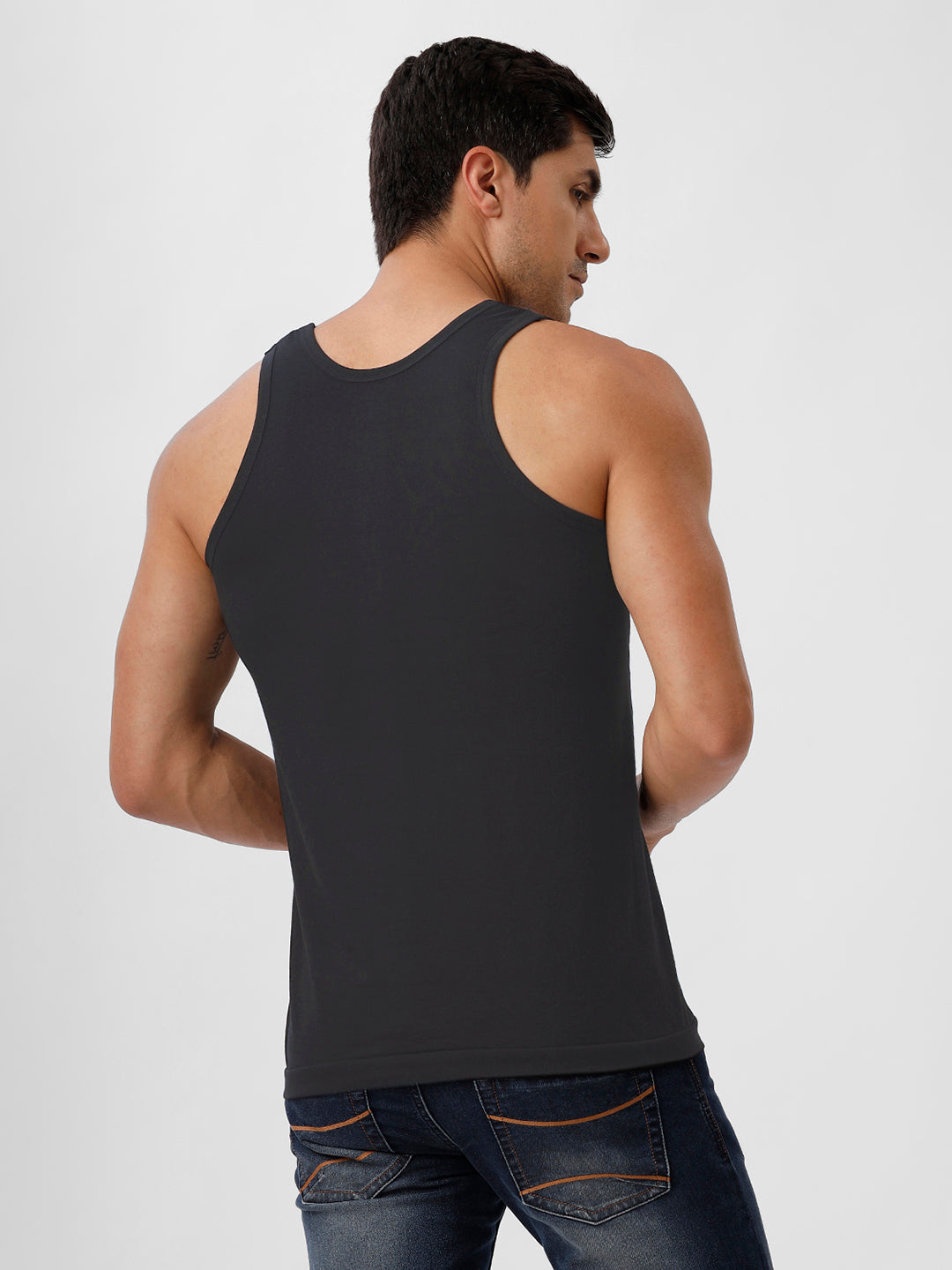 Men 100% Combed Cotton Elipson Grey Vest RN Sukra (Pack of 2)