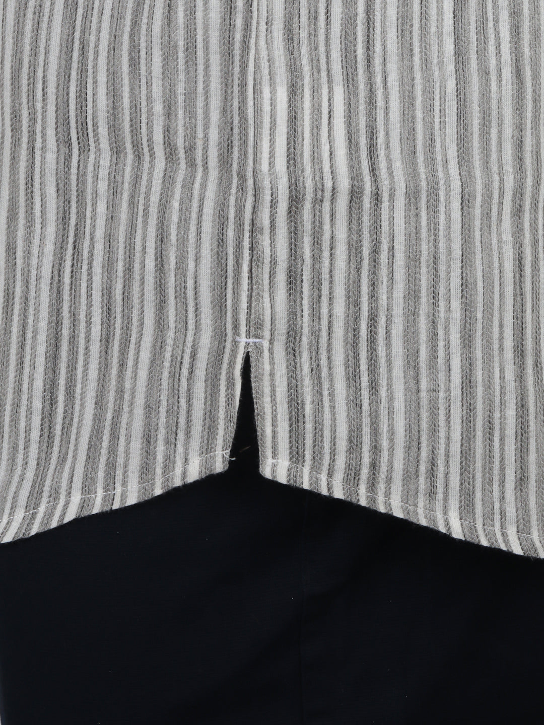Men Cotton Short Length Striped Pocket Kurta White Grey RJ28