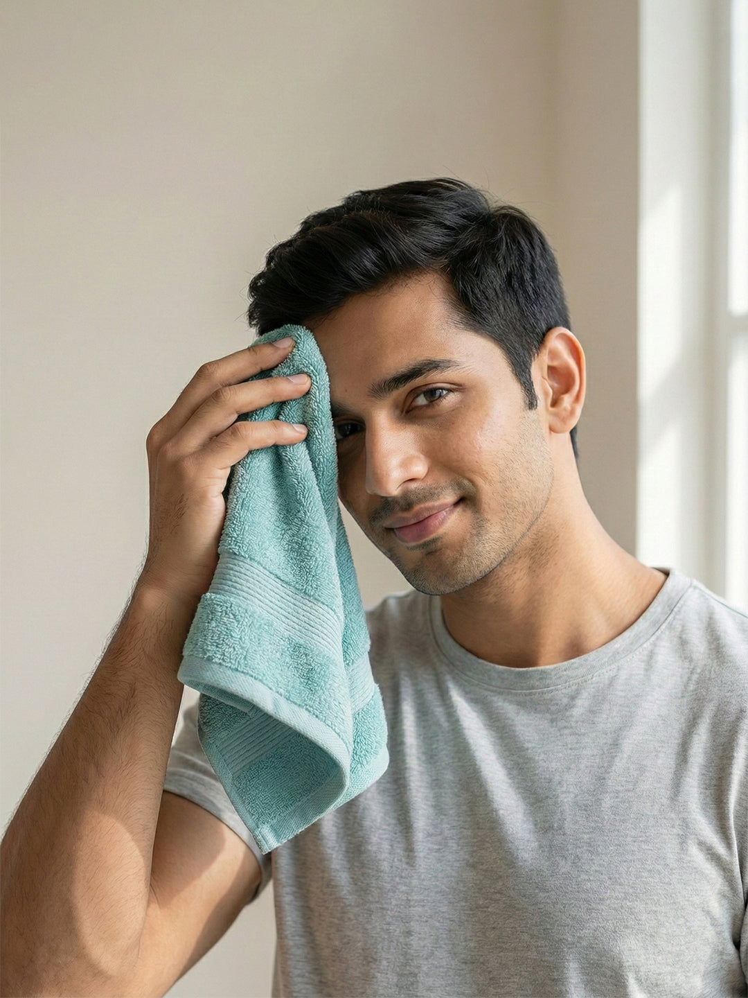 You & Me Premium Soft Terry Cotton Couple Bath, Face & Hand Towels Aqua (Pack Of 6)