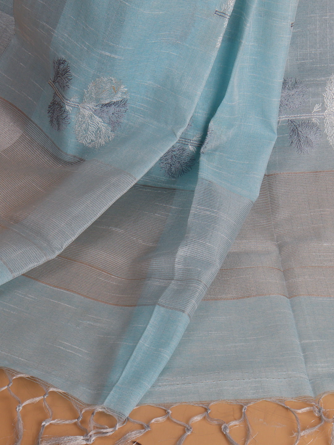 Women Semi Linen Saree Light Blue SL214