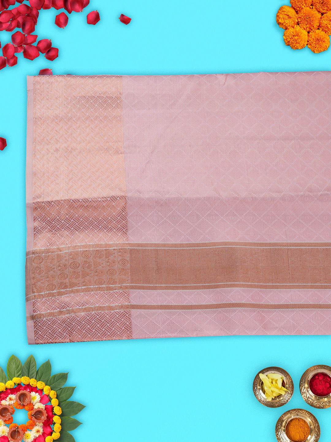 Mens Premium Pure Silk Pink Dhoti with Angavastram "Thirukalyan"