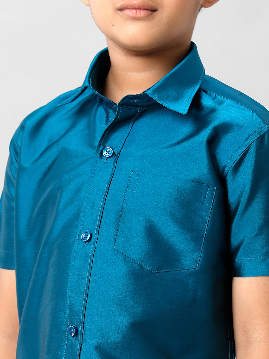 Boys Silk Cotton Light Blue Half Sleeves Shirt K1-Zoom view