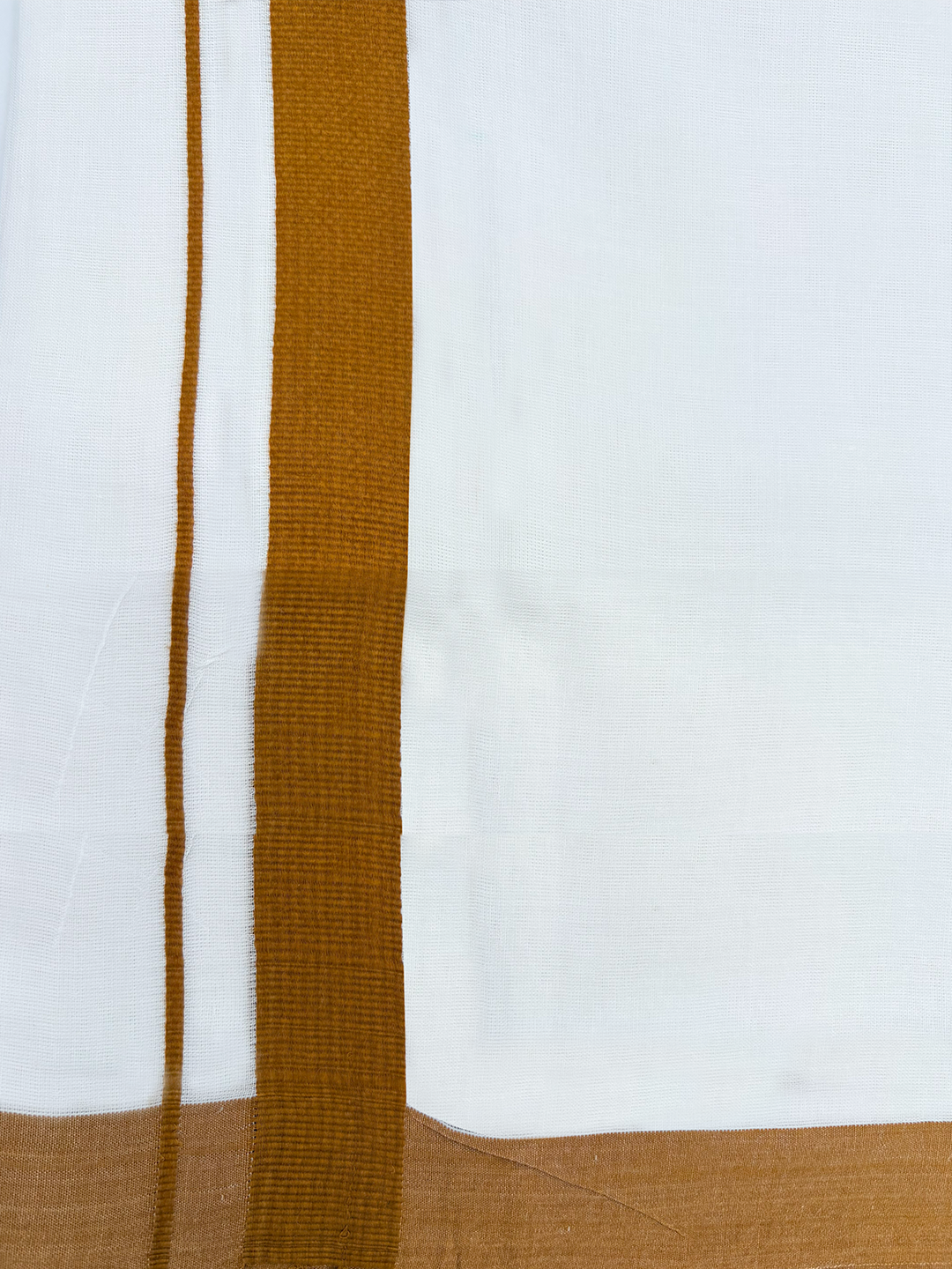 Double Layer 100% Cotton White Dhoti with Mustard Border - RS05