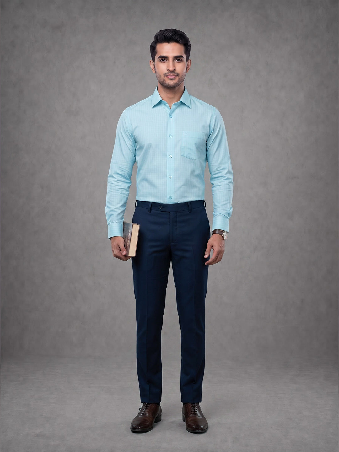 Prima Club Premium Cotton Dobby Aqua Green Checks Regular Fit Shirt SRBP4