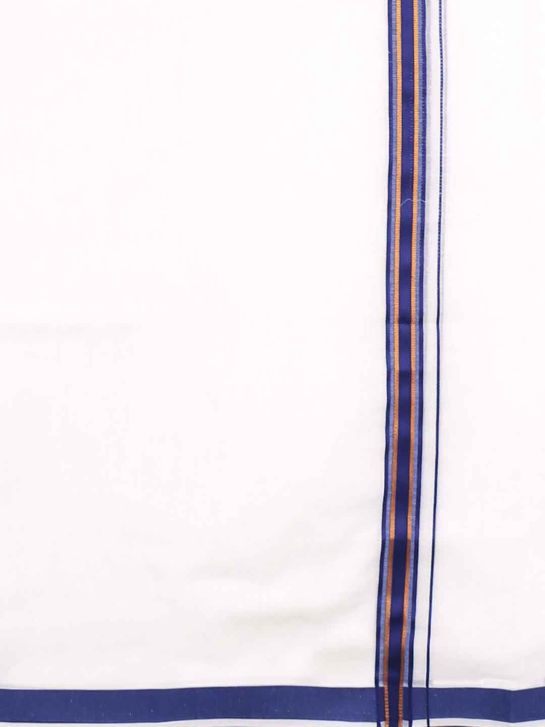Men Cotton Blend Double Layer White Dhoti with Fancy Jari Border VGF02