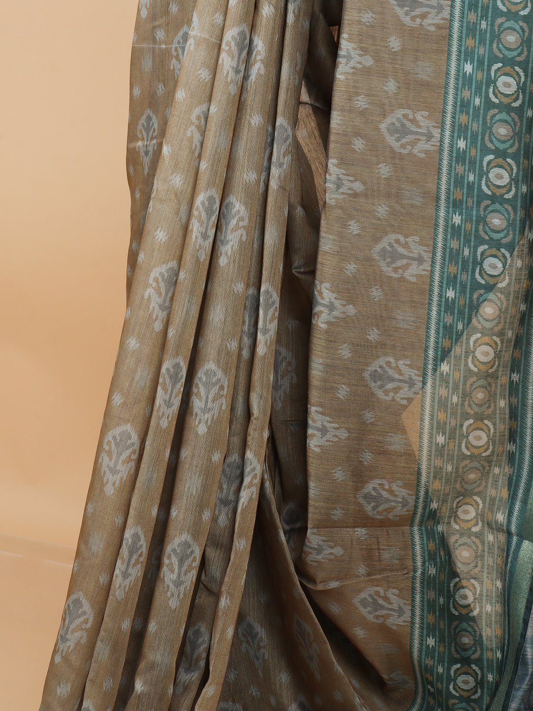 Women Dark Gold Semi Chanderi Cotton Printed Saree SC68