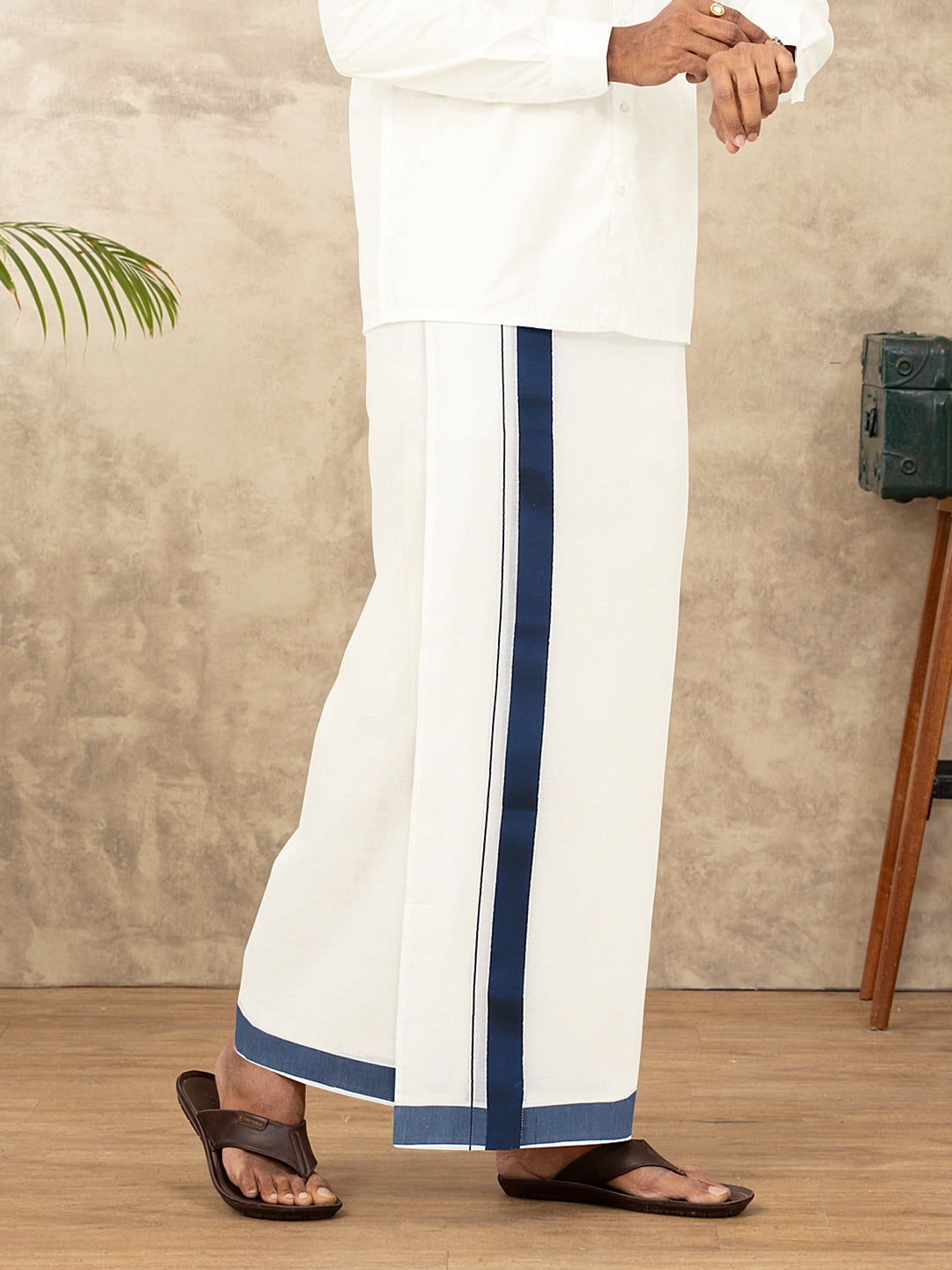 Men Kora Cotton Double Layer Dhoti with Fancy Border TKS13