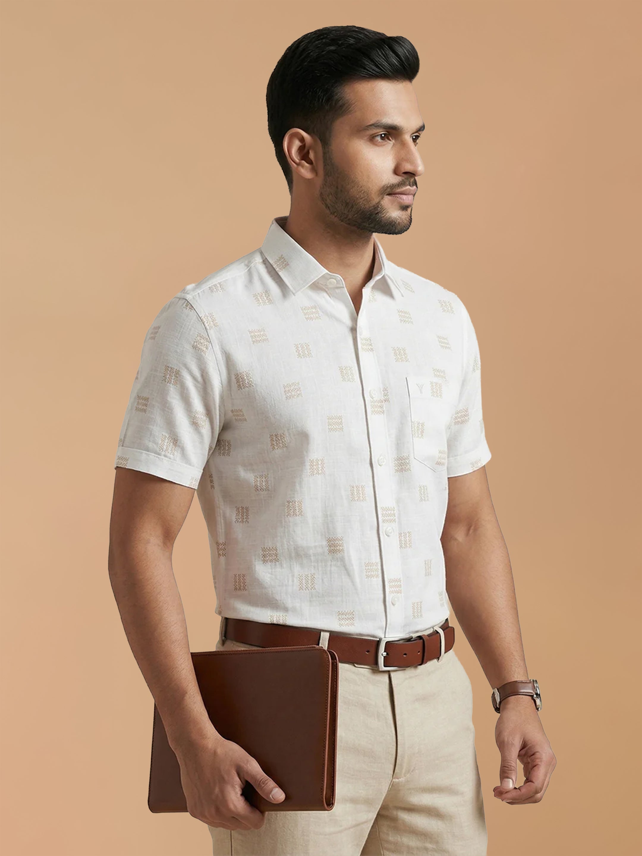 Cotton Rich White Printed Regular Fit Shirt T66 APT11