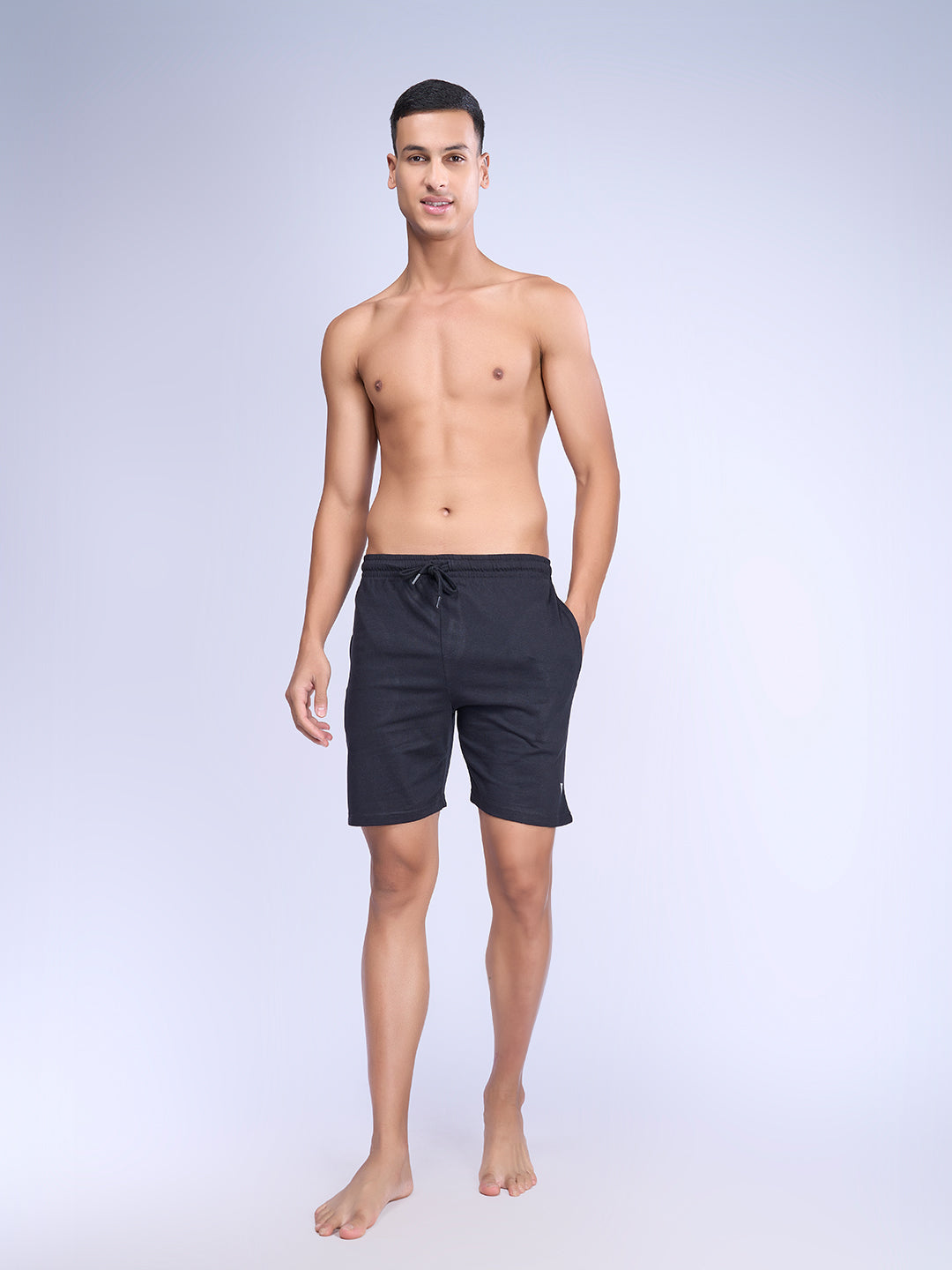 Men's Super Combed Cotton Smart Fit One Side Zipper Shorts Black-ES1
