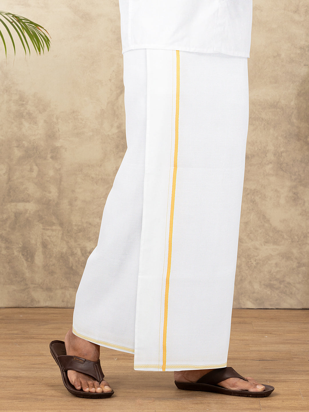 Men 100% Cotton Single Layer White Dhoti with Small Border GC02