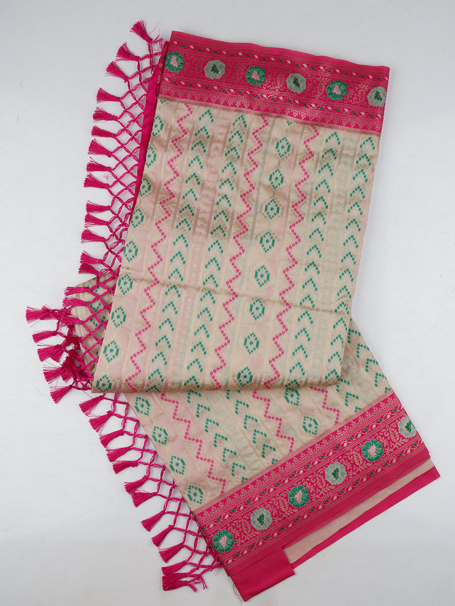 Women Elegant Semi Soft Silk Sandal Saree with Contrast Pink Pallu SS67-View two