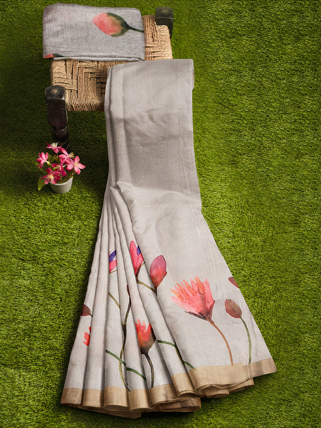 Couple Combo Shirt & Dhoti Set with Saree Steel Grey SRS96