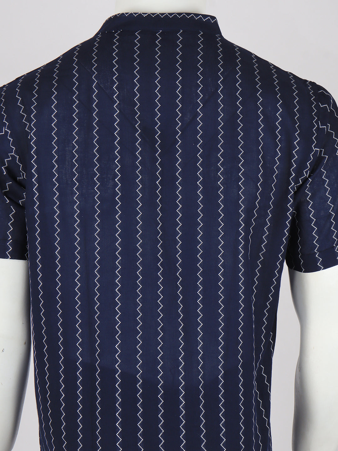Men Cotton Short Length Striped Pocket Kurta Dark Blue PC36