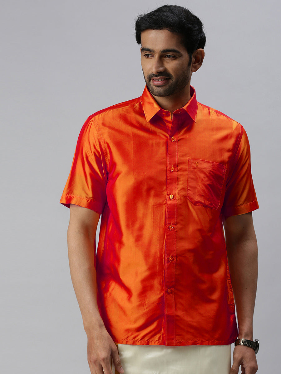 Mens Silk Feel Dark Orange Half Sleeves Shirt SFC07
