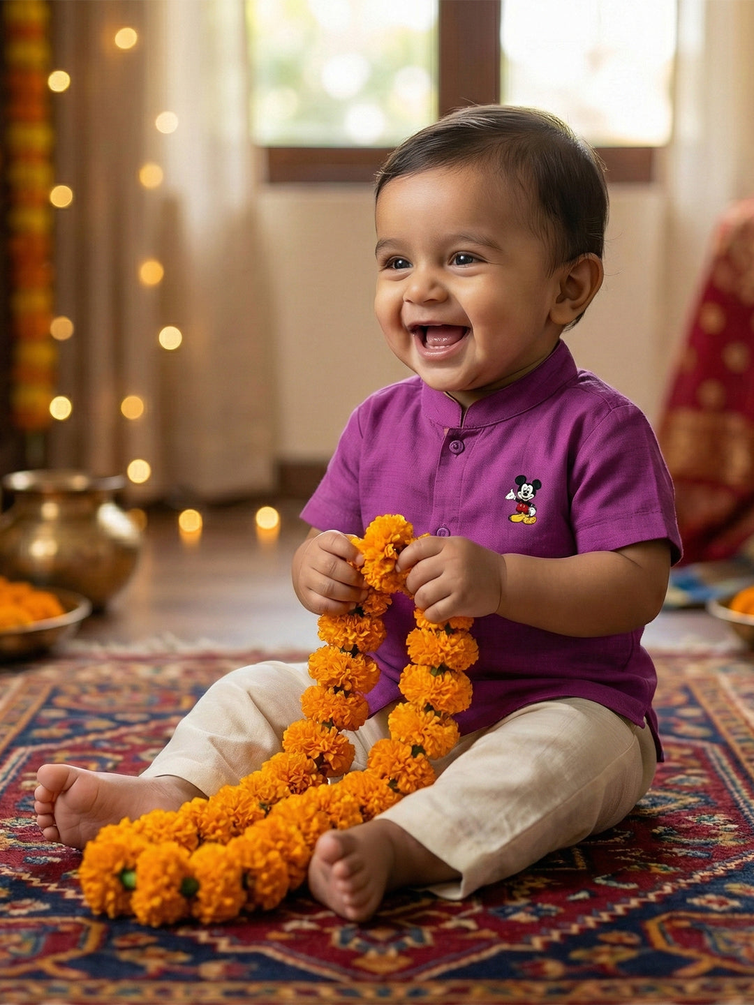 Born Baby Shirt with Pant and Panchakacham Set Purple G56
