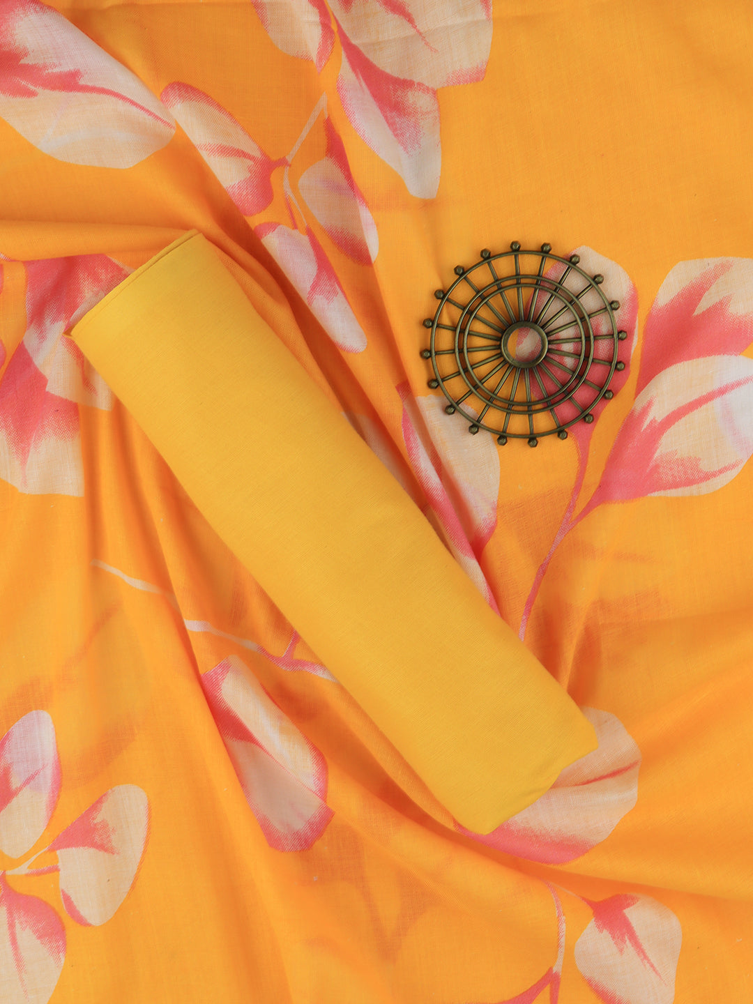 Women Cotton Dress Material Yellow DM254