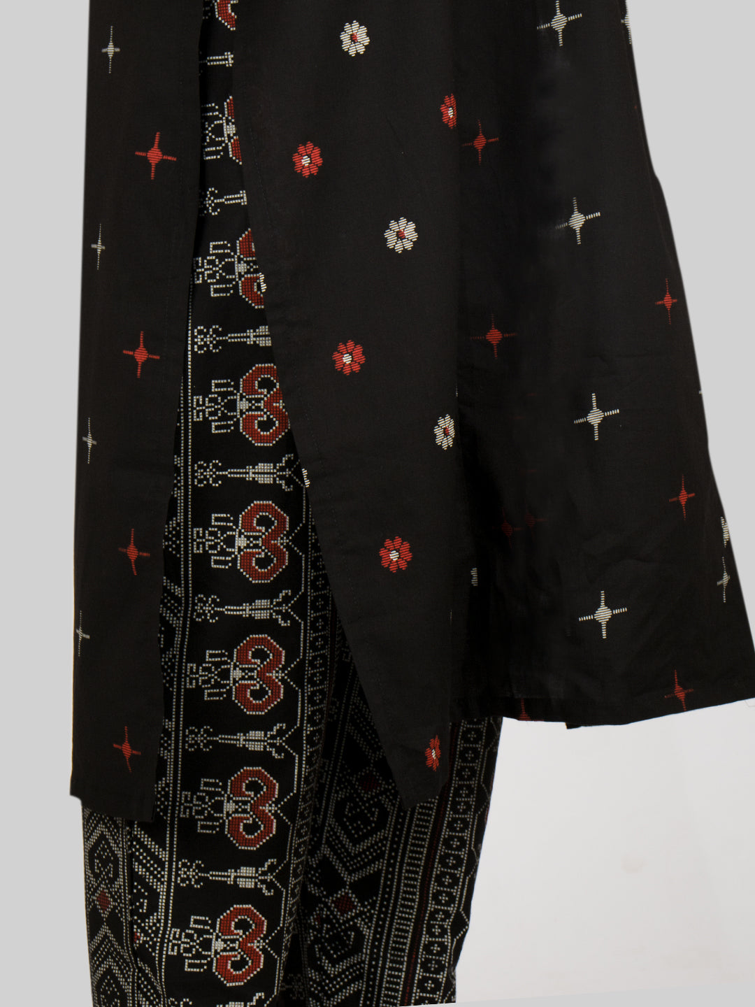 Women Cotton Printed Kurti Set Black EKS50