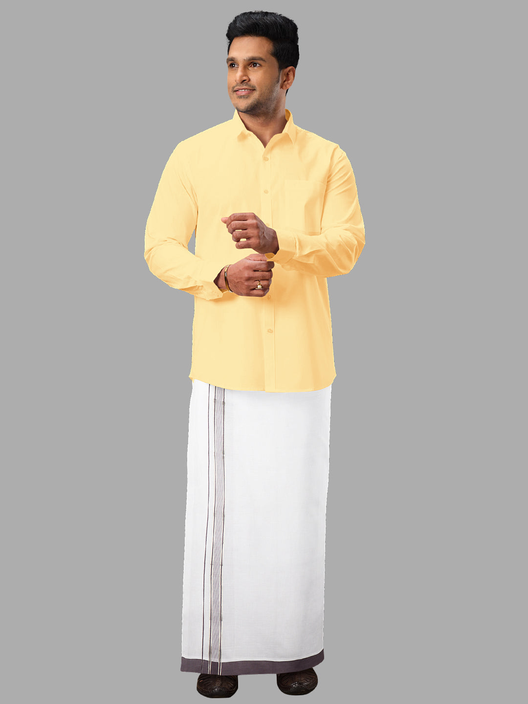 Men Purple Fancy Jari Border Double Dhoti NFCY06