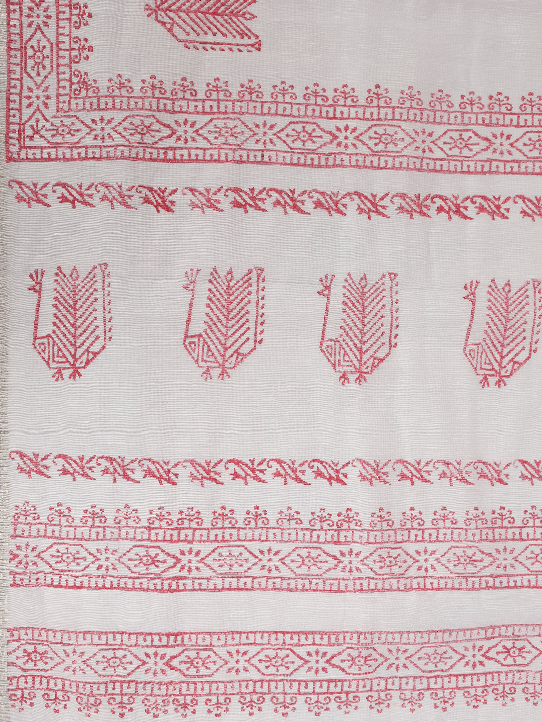 Women White Semi Chanderi Cotton Printed Saree SC85