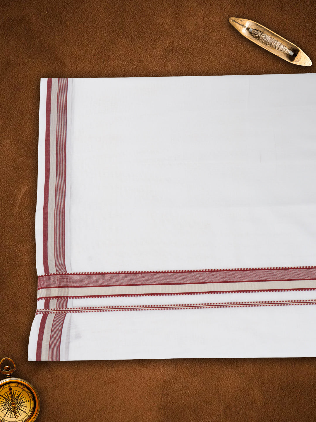 Men Premium Handloom Dhoti Maroon With Silver Fancy Border