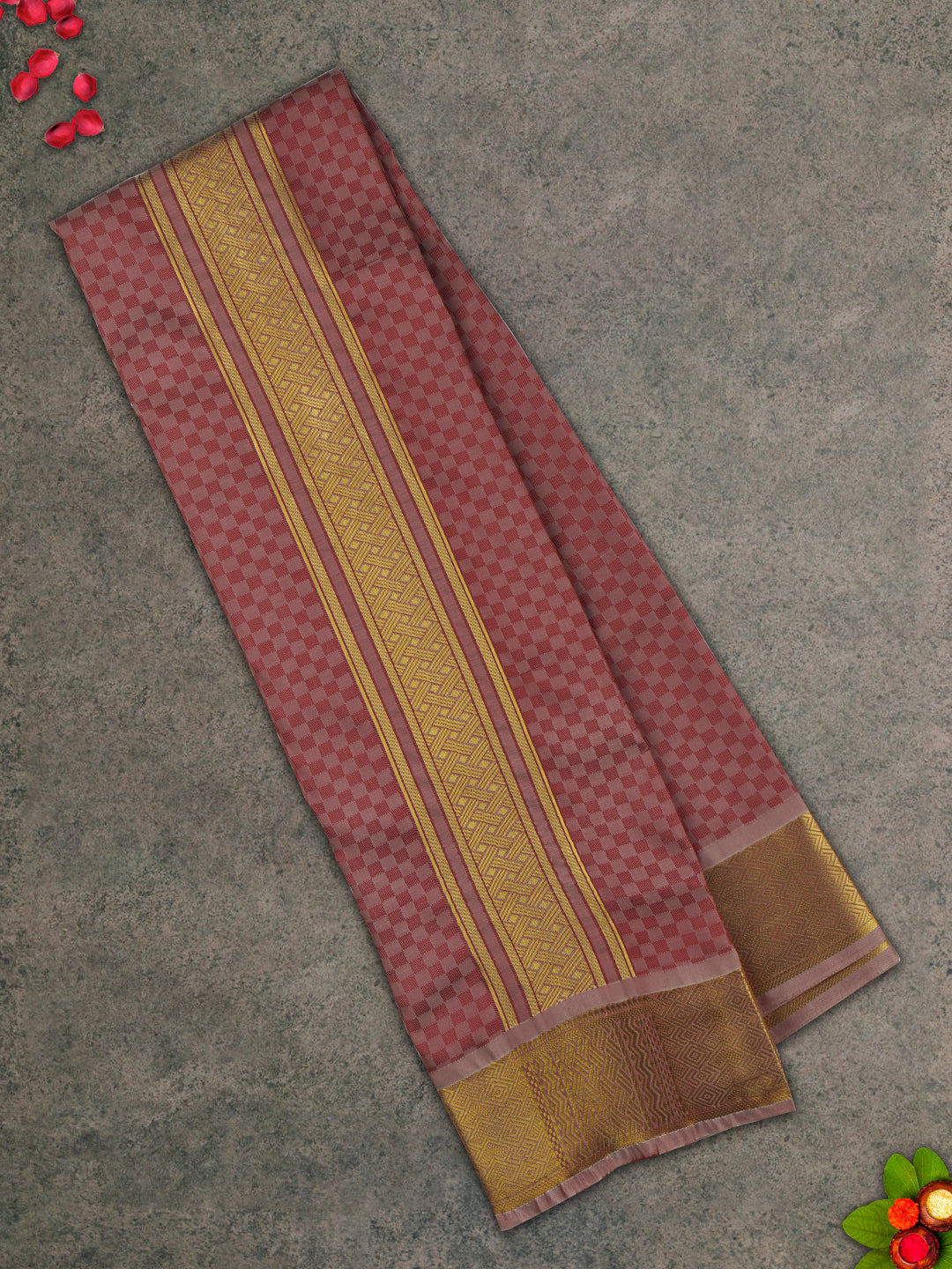 Mens Art Silk Zari Dhoti & Shirting Set Maroon Mangalakara