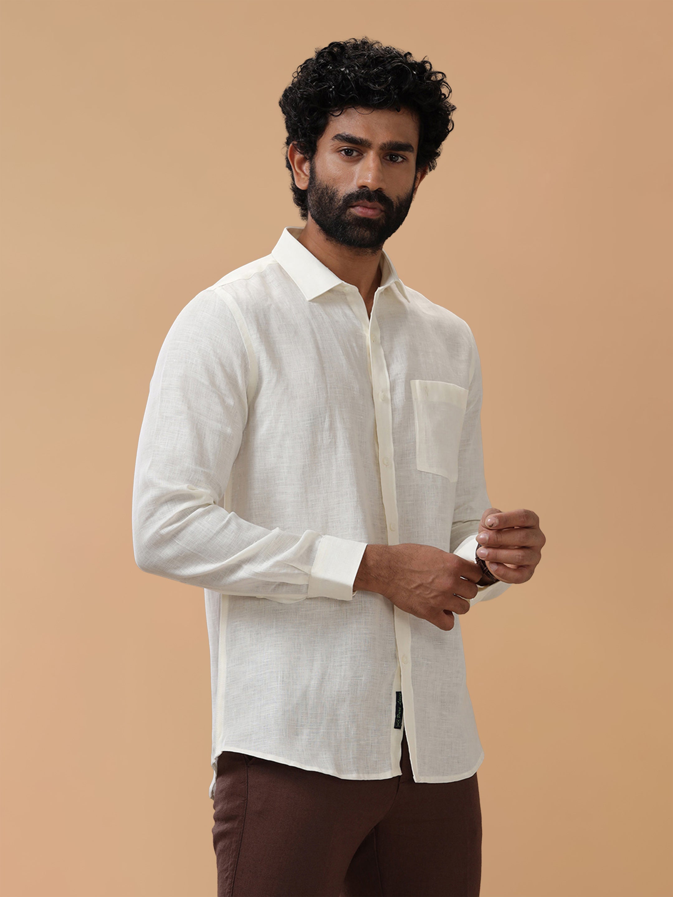 Pure Linen Cream Smart Fit Shirt L38