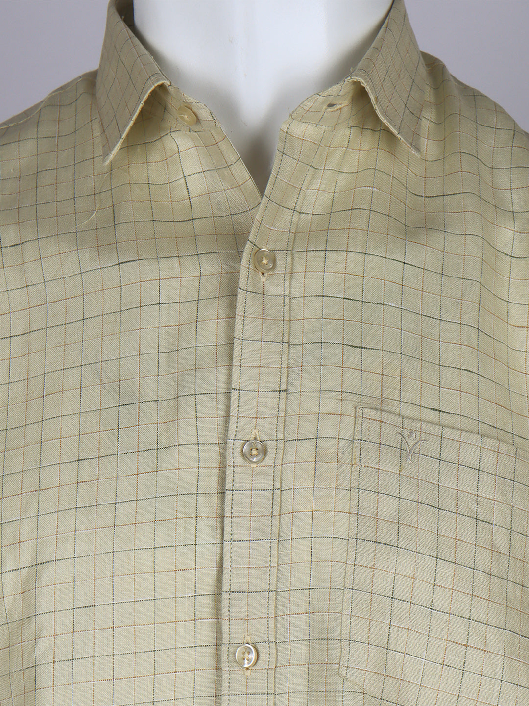 Men Pure Linen Checked Shirt Yellowish Green LS19