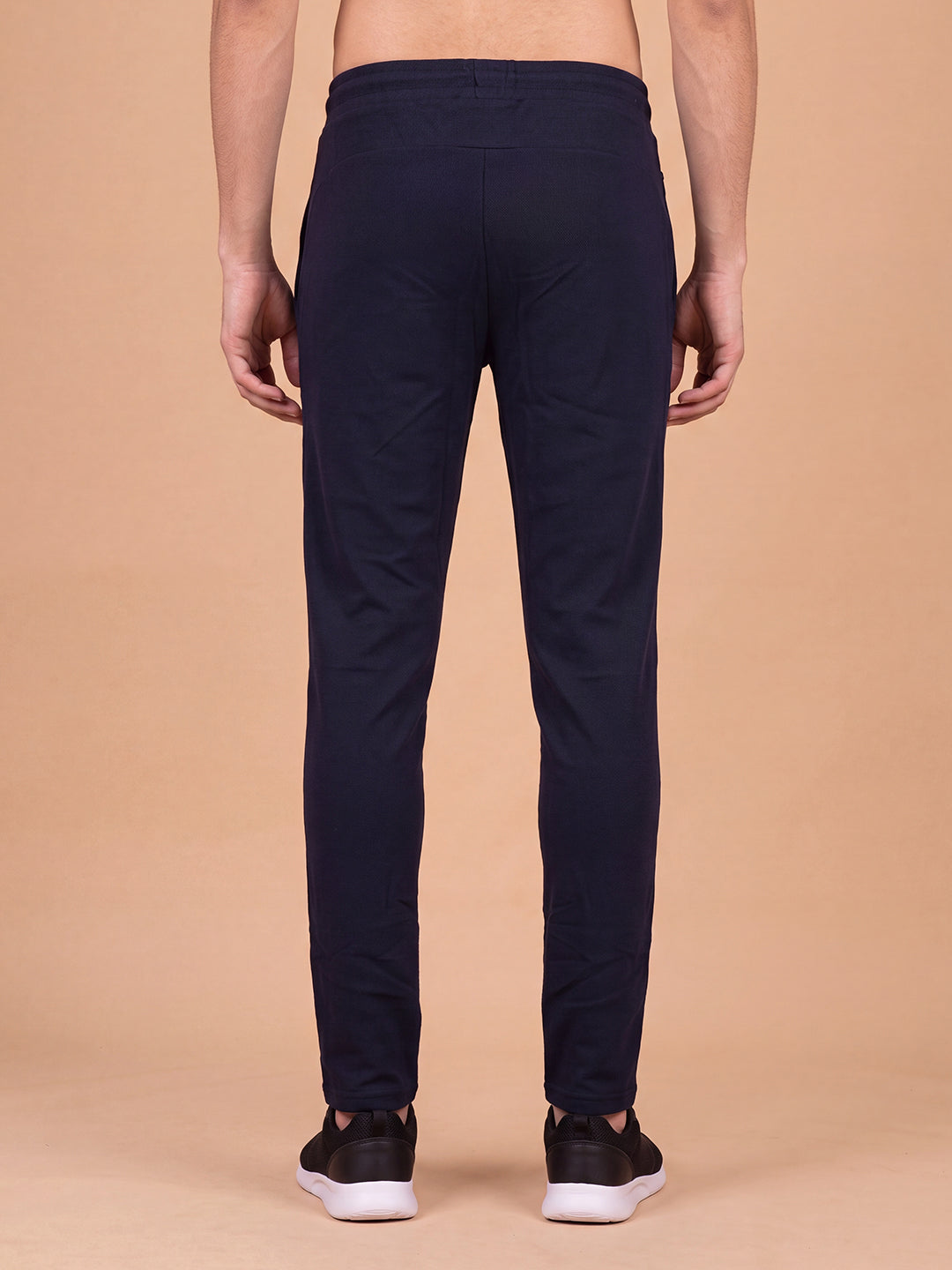 Cotton Rich Popcorn Structured Fabric Navy Track Pants PTK1
