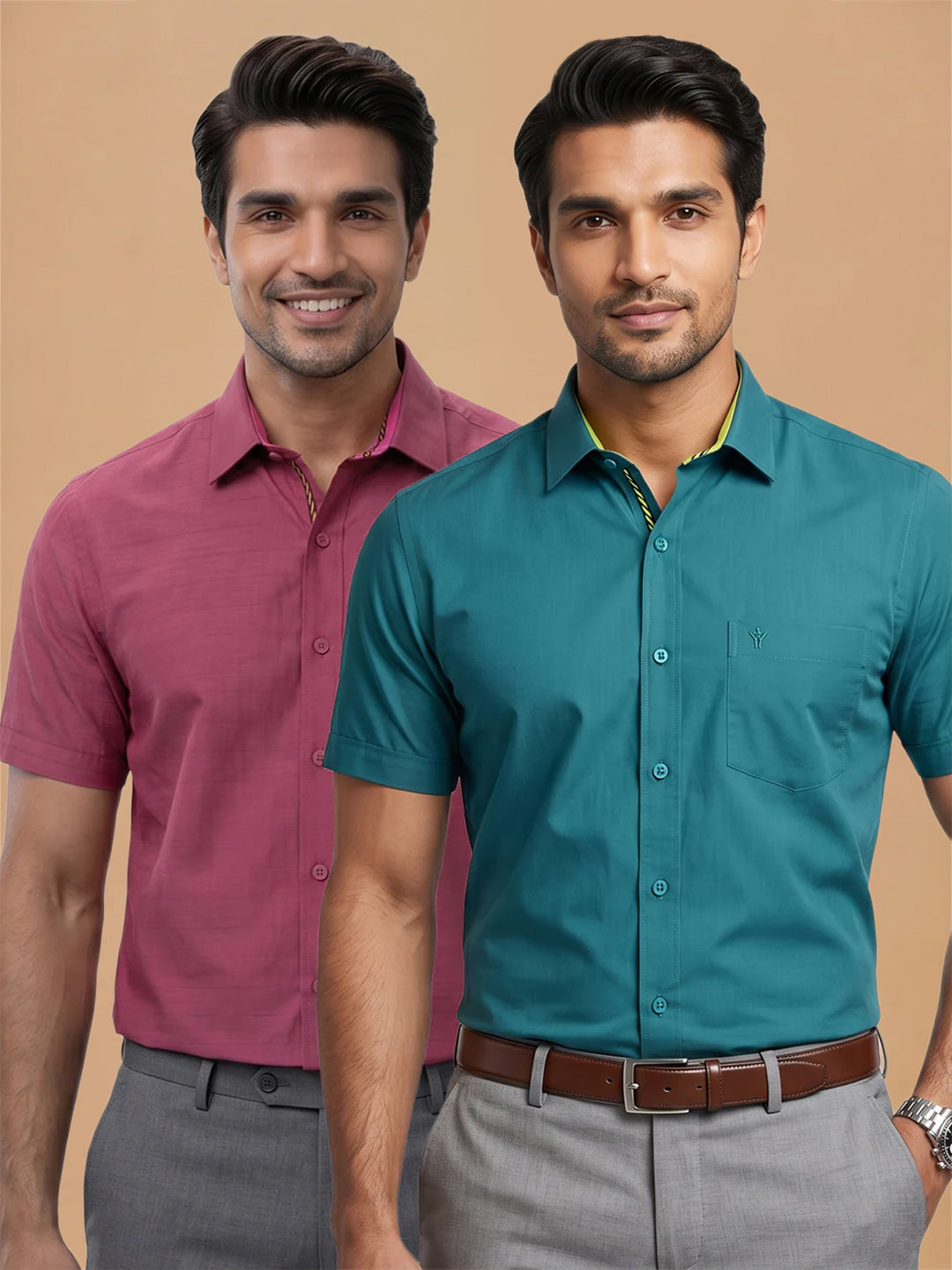 Pack of 2 | 100% Cotton Smart Fit Shirts - Blue & Maroon