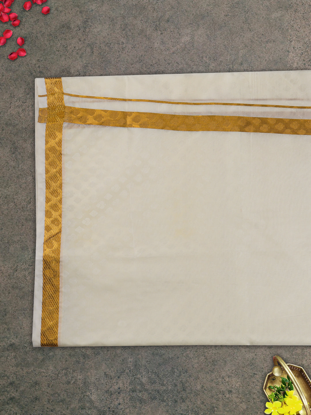 Men Gold Border Double Dhoti Sets Ishwaryam Embose