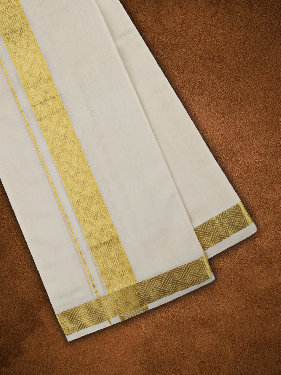 Mens Premium Handloom Dhoti Gold Jari Border HLM16