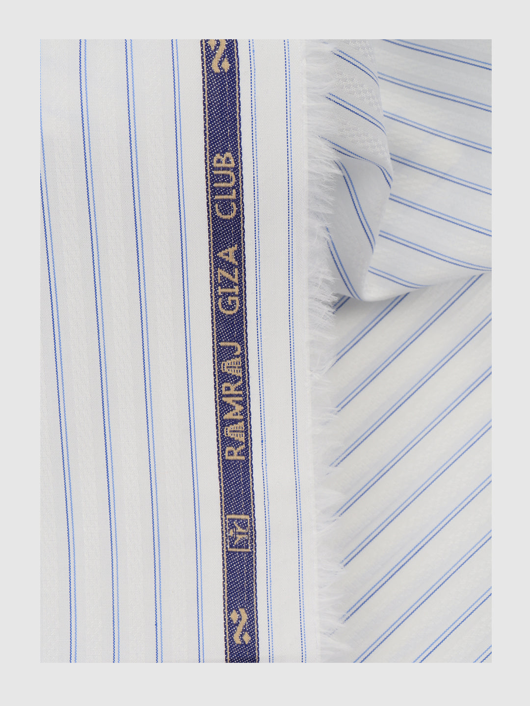 Men Giza Cotton Blend Striped White with Blue Shirt Fabric Jackpot