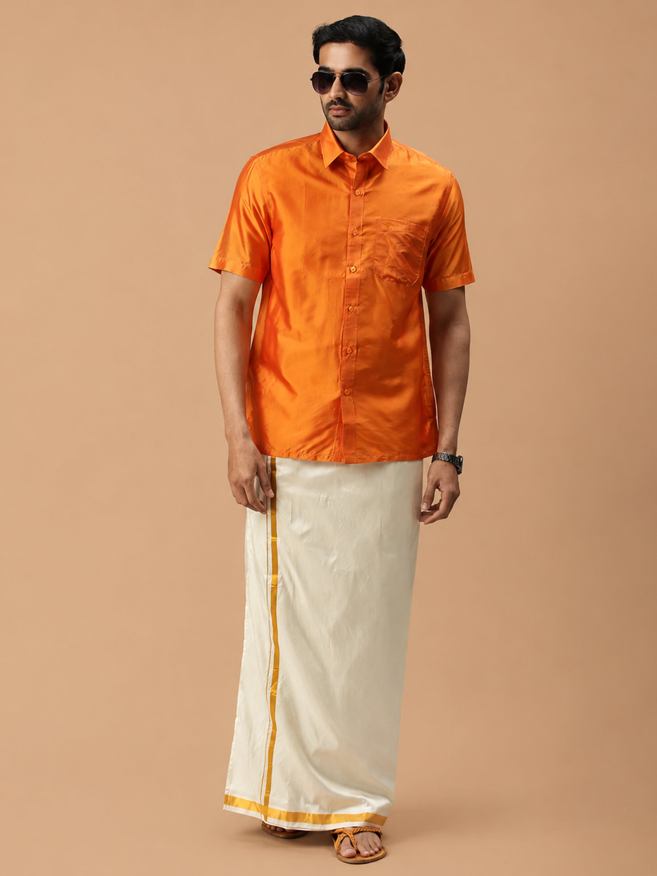Silk Feel Golden Orange Shirt - Regular Fit