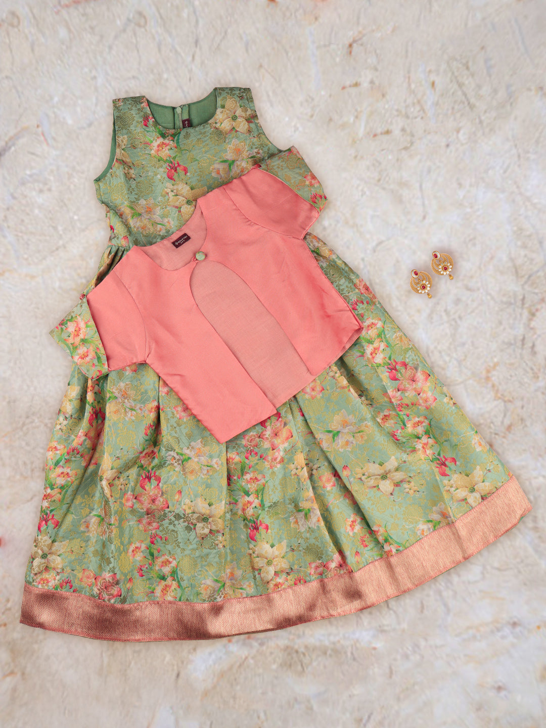 Girls Skirt Set Pink with Green GPS12