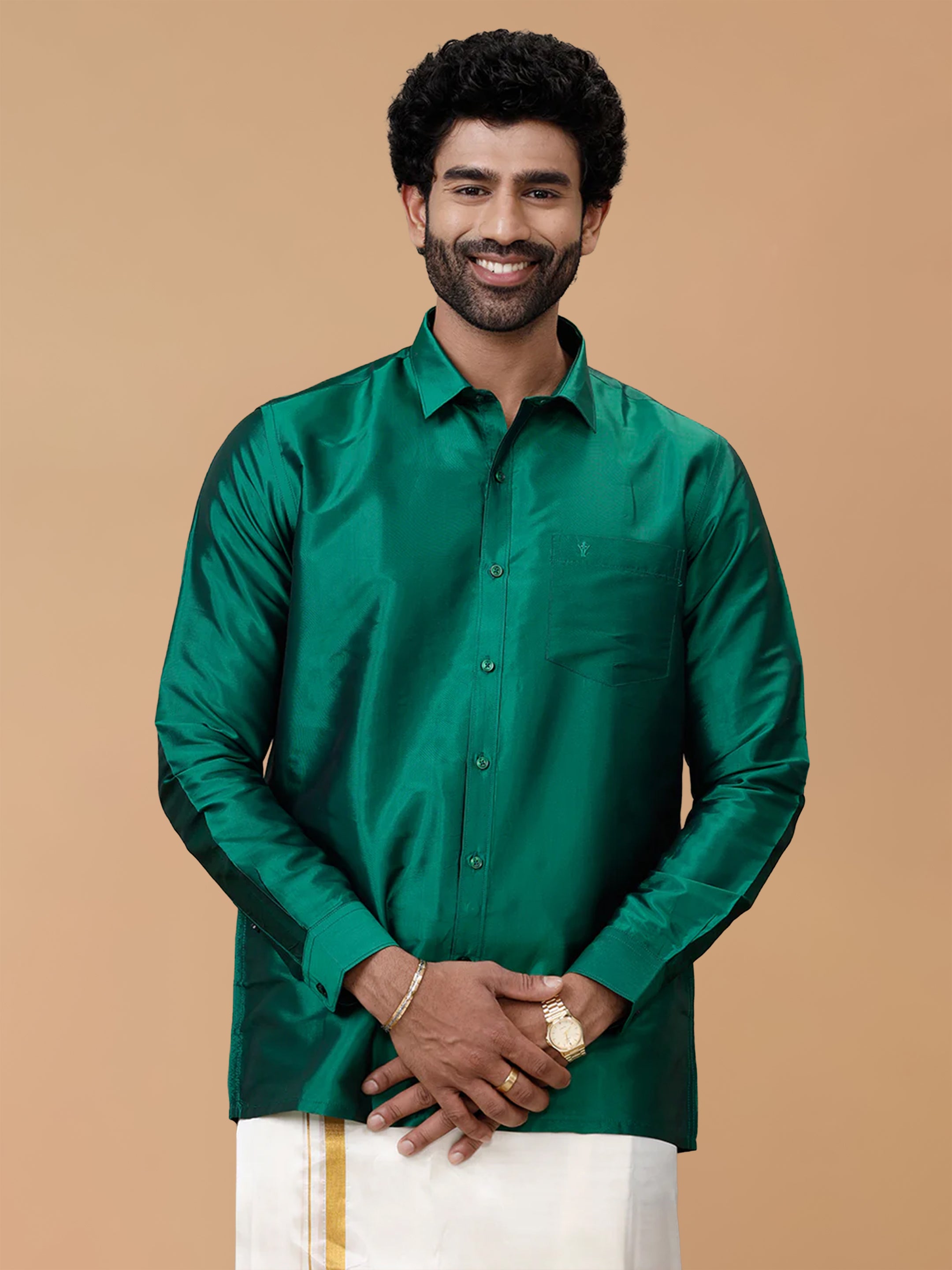 Silk Feel Dark Green Shirt - Regular Fit