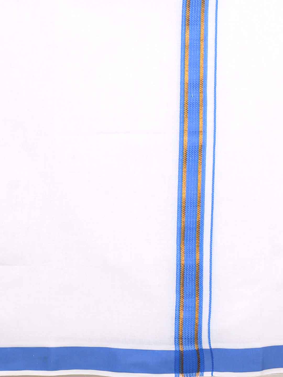 Men Cotton Blend Double Layer White Dhoti with Fancy Jari Border TGJF02
