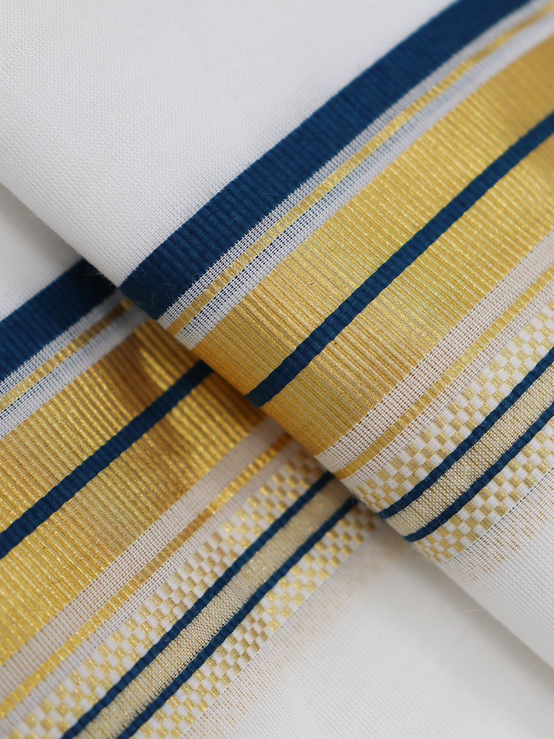 Double Layer Premium Handloom White Dhoti with Fancy Jari Border - HLM114 4m
