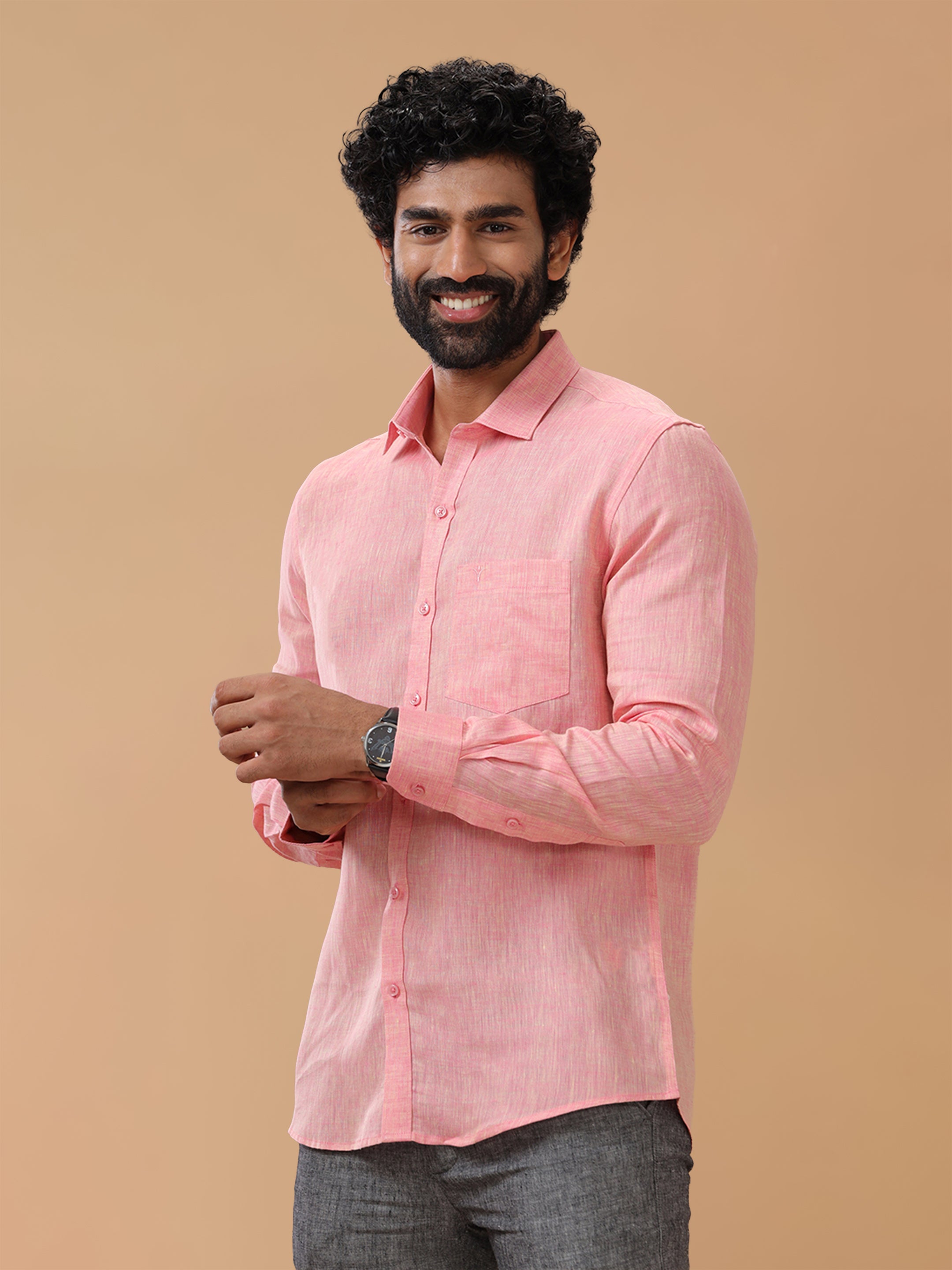 Pure Linen Light Red Smart Fit Shirt L73