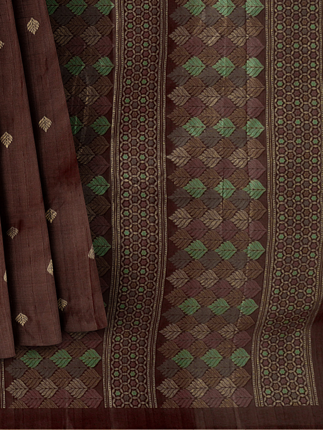 Women Brown Semi Tussar Printed Saree ST256