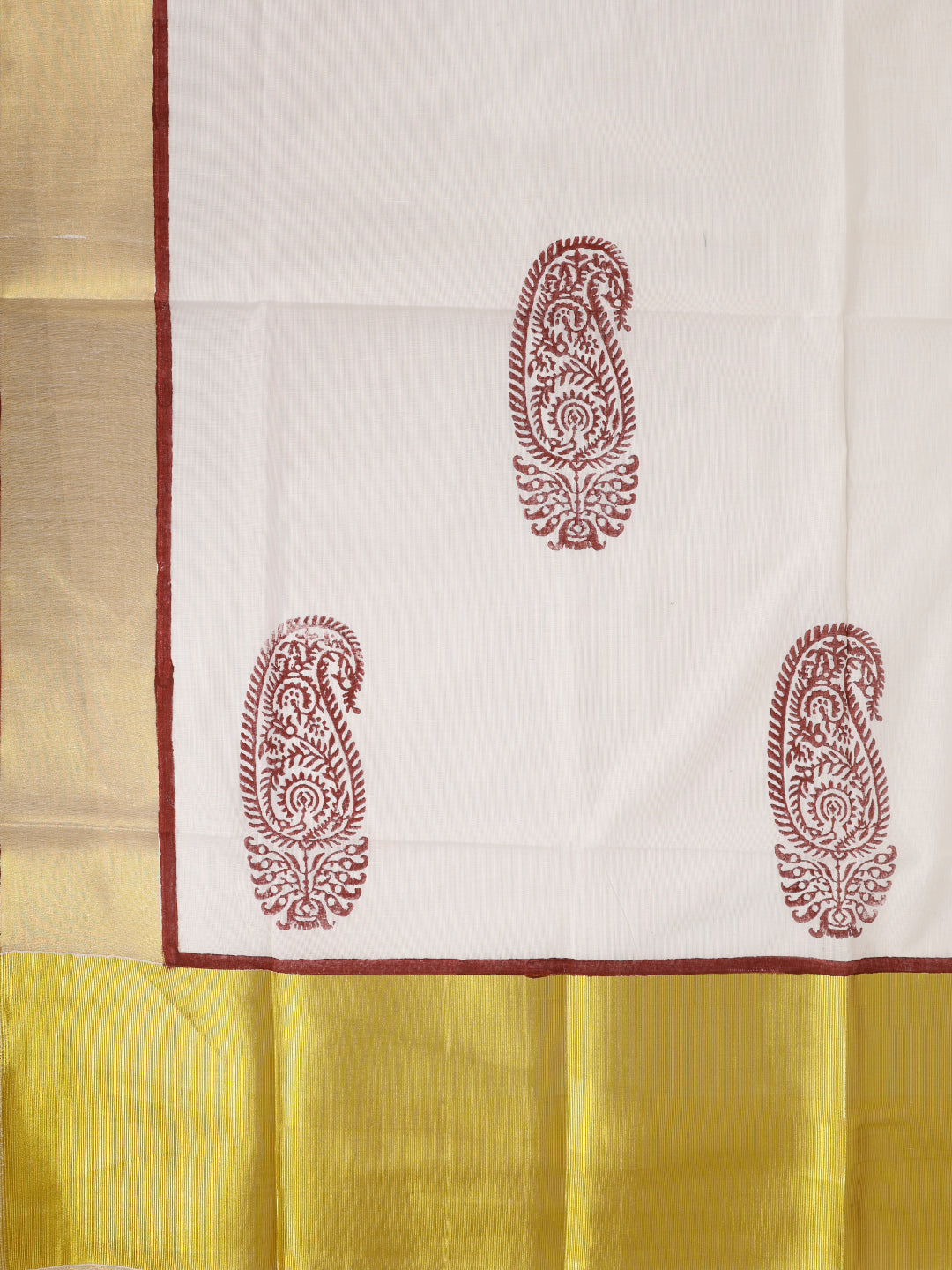 Women Kora Cotton Cream Printed Saree with Gold Jari KLS61