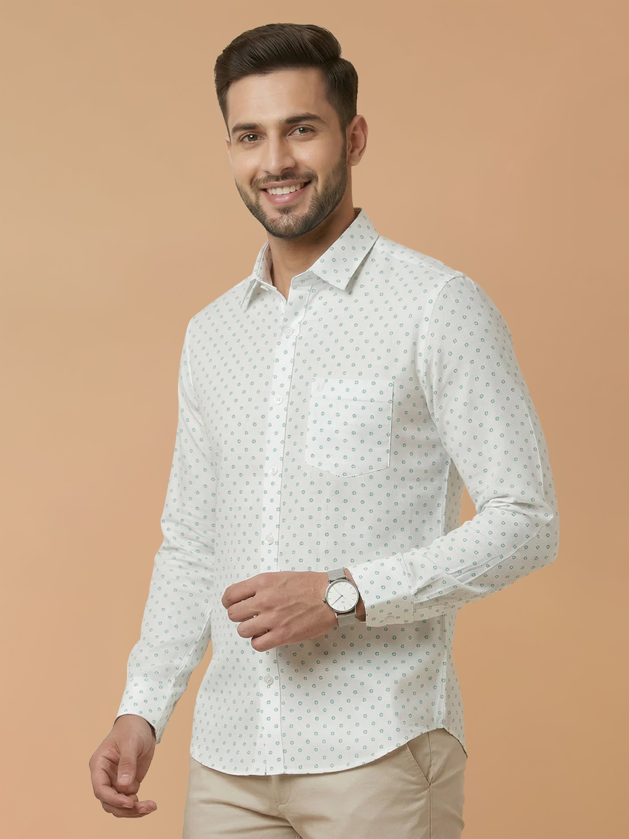 Cotton Rich White Printed Regular Fit Shirt T66 APT16